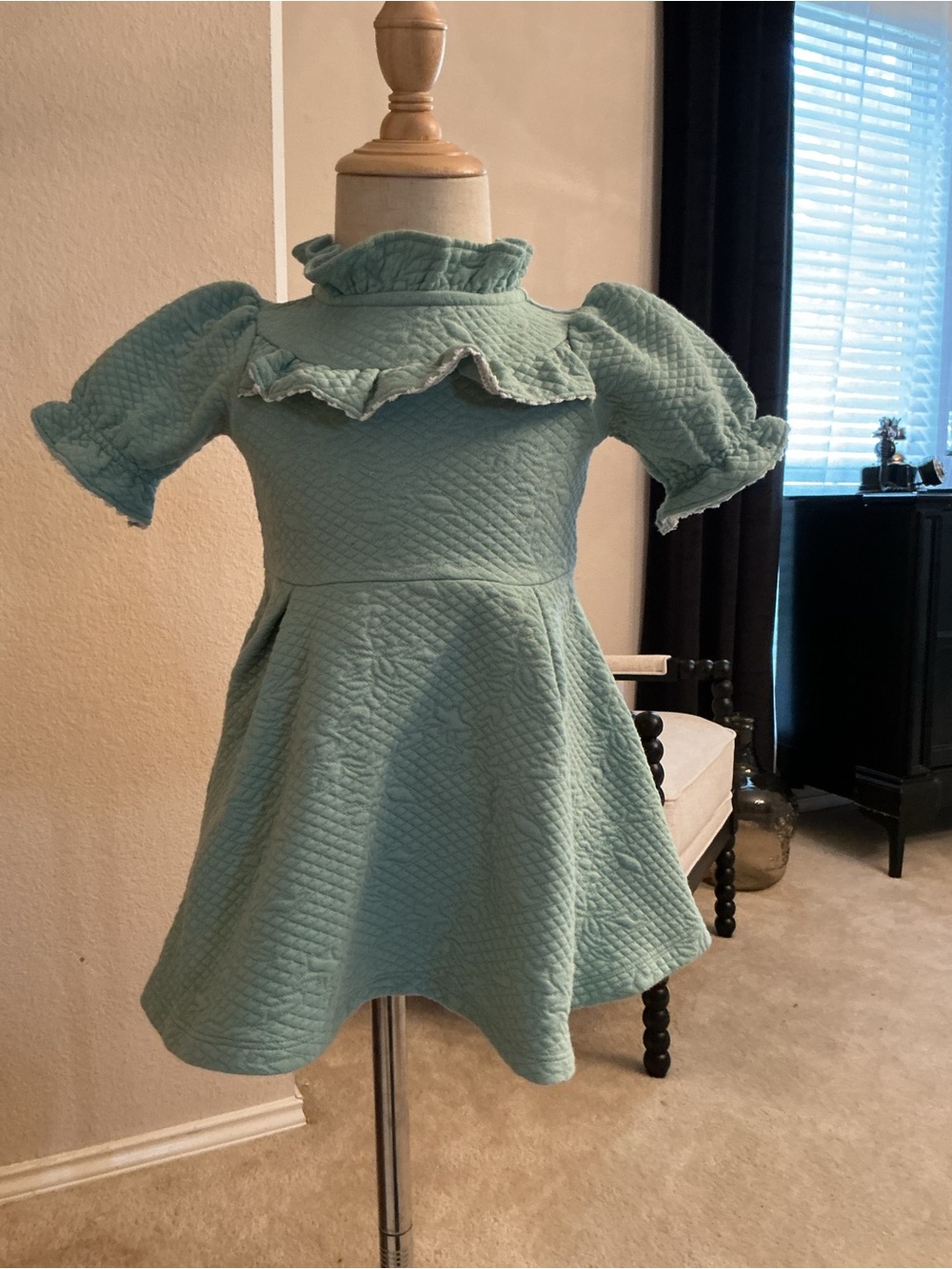 Janie and Jack Quilted Ruffle-Yoke Dress in Sage